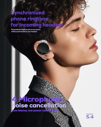 On Ear Headphones Bluetooth 5.4, Noise Cancelling Open Ear Headphones Wireless, Water-Drop Shaped Clip On Sport Headset Bluetooth with 4 Microphone, Comfort Fit Earphones with Long Battery Life - color: Black&Silver&Black