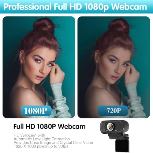 ZIQIAN 1080P Webcam with Microphone, USB Web HD Camera for PC, Laptop&Mac - color: Black