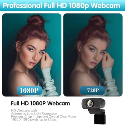 ZIQIAN 1080P Webcam with Microphone, USB Web HD Camera for PC, Laptop&Mac - color: Black