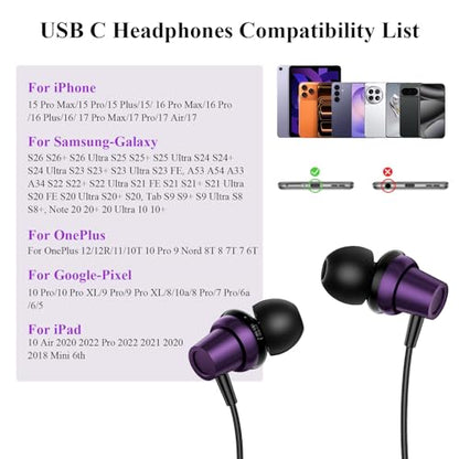 ACANDYA USB C Wired Earbuds Students Headphones with Mic for Online Classes | Student USB C Headphones Wired In-Ear Earbuds with Microphone, School Online Learning Zoom Classes Earphones for Laptop Phone