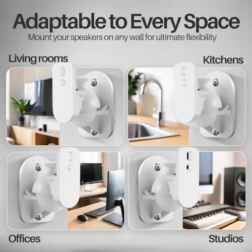 TNP Universal Satellite Speaker Wall Mount Bracket Ceiling Mount Clamp with Adjustable Swivel and Tilt Angle Rotation for Home Theater Surround Sound System Satellite Speakers - 6 Pack, White - color: White, size: 6 Pack