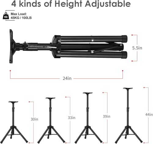 Speaker Tripod Stands, Adjustable PA DJ Short Tripod Stand | Mini Speaker Stand Compatible Insert Safety Pin and Knob Tension