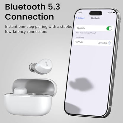 TOZO A1 Wireless Earbuds Bluetooth 5.3 Light Weight in Ear Headphones | IPX5 Waterproof,2 Mics for AI Calls,Immersive Premium Sound Bass Headset with Charging Case,32 EQ via App Matte White - color: Matte White