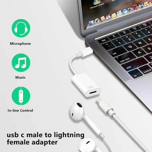 USB C to Lightning Headphone Audio Adapter for iPhone 17 16 15 Plus Pro Max with Charge Data,Type C Male to Female Lightning Earphone Converter Dongle for iPad Pro Air Mini MacBook