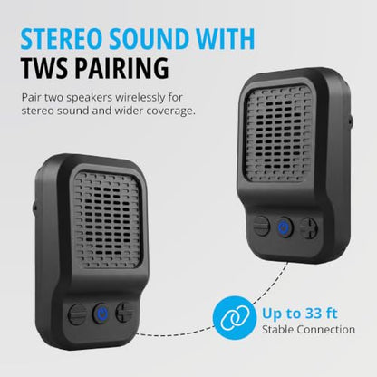 Wearable Bluetooth Speaker, Magnetic Clip-On Portable Speaker | Built-in Mic for Hands-Free Music/Calls, TWS, IP65 Waterproof Mini Speaker for Work, Golf, Hiking and Jobsite