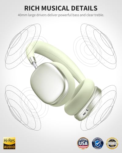 Wentronic YG01 Wireless Over-Ear Headphones, Active Noise Cancelling, Up to 58H Battery Life, Bluetooth 5.3, Great for Travel & Office, USB-C Lossless Audio, Microphone for iPhone Android - Green