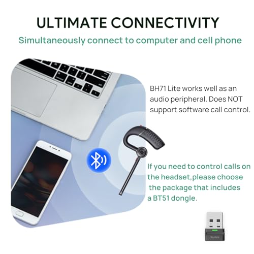Yealink Bluetooth Headset BH71 Lite with USB Dongle,Wireless Bluetooth Earpiece,Single Ear Headset with Noise Canceling Mic,10Hrs Talktime,Mute