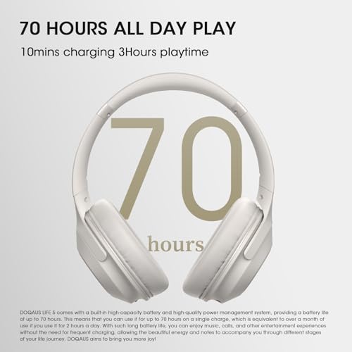 DOQAUS Bluetooth Headphones Over Ear, 70H Playtime,3 EQ Modes, with ENC Mic | HiFi Stereo Sound, Deep Bass, Soft Memory Foam Earpad, BT5.4, Headphone Wireless for Phone PC Travel Home Office, Light Grey - color: Light Gray