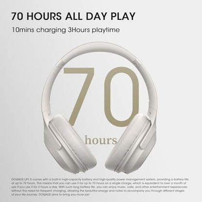 DOQAUS Bluetooth Headphones Over Ear, 70H Playtime,3 EQ Modes, with ENC Mic | HiFi Stereo Sound, Deep Bass, Soft Memory Foam Earpad, BT5.4, Headphone Wireless for Phone PC Travel Home Office, Light Grey - color: Light Gray