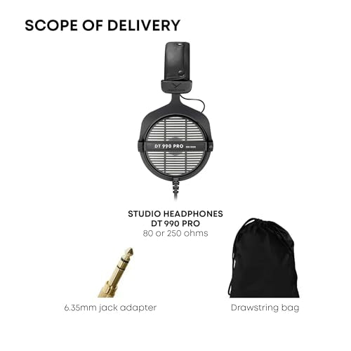 beyerdynamic DT 990 PRO Studio Headphones (80 Ohm, Gray) | Open Back, Over Ear, Wired Professional Audiophile, Gaming, Podcast, Mixing, Limited Edition Gray Velour Ear Pads - color: Gray, size: 80 OHM