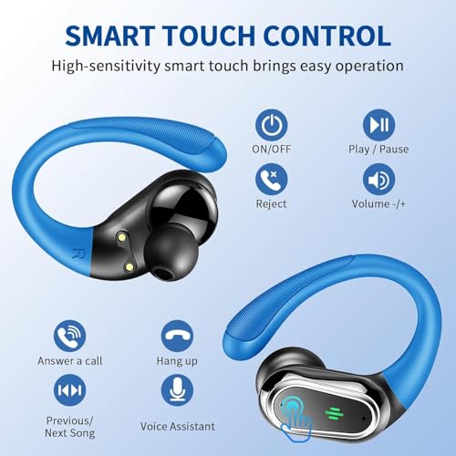 Wireless Earbuds, 2026 Bluetooth 5.4 Headphones, ENC Noise Canceling Mic | 60Hrs+ Stereo Wireless Headphones, IP7 Waterproof Bluetooth Earbuds, Sport Earhooks, Dual LED Display, for Workout, Running - color: Loyal Blue