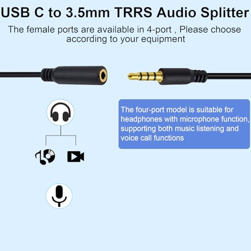 Poyiccot USB C to 3.5mm Audio Cable, 2-in-1 USB Type C to 3.5mm TRRS Female Headphone Stereo Adapter Aux Splitter Cable Compatible with Micphone, Headphone, Galaxy, MacBook, 30cm/1ft - style: 1 to 2 ways