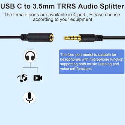 Poyiccot USB C to 3.5mm Audio Cable, 2-in-1 USB Type C to 3.5mm TRRS Female Headphone Stereo Adapter Aux Splitter Cable Compatible with Micphone, Headphone, Galaxy, MacBook, 30cm/1ft - style: 1 to 2 ways
