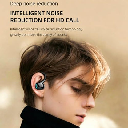 Wireless Headset Business Headphones,Waterproof Hanging Single Ear Earbuds,Mono Wireless Headset Noise Cancelling Sports Wireless Earpiece with Mic for Smart Phones (Black) - color: Black