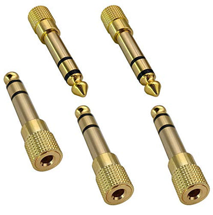 1/4 to 3.5mm Headphones Adapter, Gold-Plated 6.35mm (1/4 inch) Male to 3.5mm (1/8 inch) Female Stereo Audio Converter for Amplifiers, Guitar, Home Theater Devices, or Mixing Console(5 Pack)
