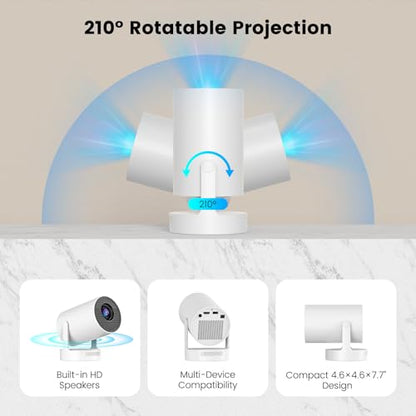 [Electric Focus]Mini Portable Projector with 4K Support, Bluetooth 5.4 WIFI6, 5watt Sound Base Speaker, 260 ANSI, Android 11, 210° Rotation , Auto Keystone Correction Video Projector HY300 PLUS