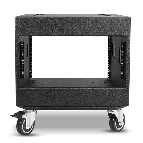 Sound Town 8U PA/DJ Rack/Road Case with 8-Space, Industry-Grade 0.7" (18mm) Plywood with Polyurea Coating, Rain Cover, Casters, 21.7" Rackable Depth - Pro Tour Grade (STRCP-8UW) - size: 8U with 21.7" Depth, Rain Cover, Casters