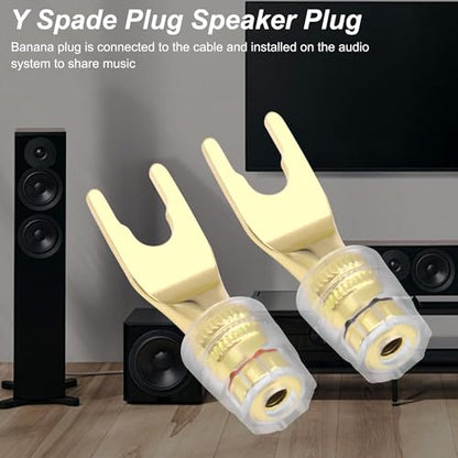 XMSJSIY Y Spade Plug 4mm Banana Female Plug Connector Black & Red U Fork | Y Spade to Banana Jack Speaker Wire Connector Gold-Plated for Speaker Cable, Sound System - 2 Pairs