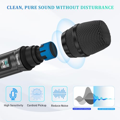 4 Channel Wireless Microphone System with Metal Receiver, 4 Handheld Mics, Independent Volume Control, 262ft Range, UHF Karaoke Mic Set for Home Party, Classroom, Church, Wedding, Events