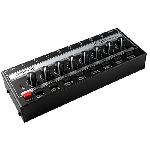 HA800S Audio Mixer, 8-Channel Stereo Line Mixer for Sub-Mixing, Independent Volume & Stereo/Mono Control, 1/4" TRS Input/Output for Headphone Monitoring, Studio Recording, Band Rehearsal