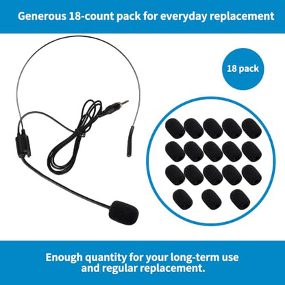 18 Pack Microphone Covers Foam, Black Noise Microphone Windscreen, Lapel and Headset Mini Microphone Foam Cover with Box