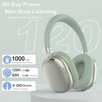 Hybrid Active Noise Cancelling Headphones Over Ear 120H Playtime - color: Spring Green