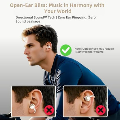 M97 Clip On Earbuds,Secure Fit, Wireless Bluetooth 6.0, Open Ear Headphones with 50H Battery 10-Min Quick Charge, Featherlight C-Shaped Hook, for Running/Gym, IPX5 Waterproof, Deep Bass(off white) - color: off white