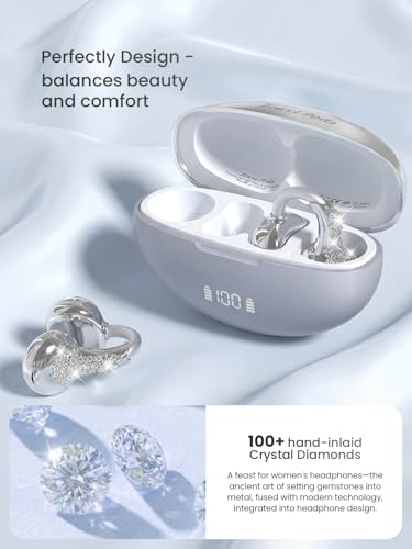 JewelPods C3 Wireless Bluetooth Earbuds, Jeweled Open-Ear Headphones, SLV | Ultra-Light Memory Wire Clip-On Earrings for All-Day Comfort, 60H Playtime, Sweat & Water Resistant, Premium Sound - color: SLV
