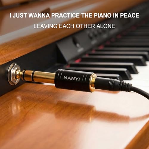 NANYI 1/4 to 3.5mm Headphone Adapter, 6.35mm Male to 3.5mm Female, 1-Pack | 1/8" Female to 1/4" Male TRS stereo Audio Adapter; brass body; copper contacts; fits amp guitar piano keyboard mixer; black