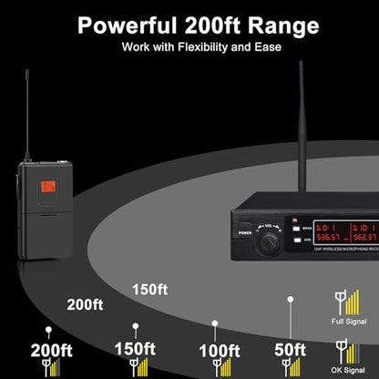 200-Channel Wireless Lavalier Microphone, Dual UHF Bodypack Cordless Lavalier Mic System Set, Auto Scan, Long Range 200-240Ft, 16 Hours Use Ideal for Speaking, Classroom 2023 333B…