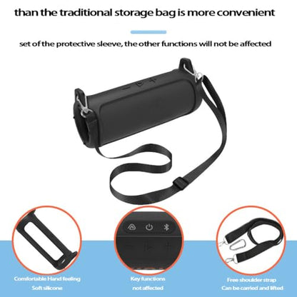 Protective Silicone Cover Sleeve for JBL FLIP 7 Bluetooth-compatible Speaker Soft Durable Anti-Drop Bump-resistant and Shock-proof Travel Carrying Case with Shoulder Strap and Carabiner (Black) - color: Black