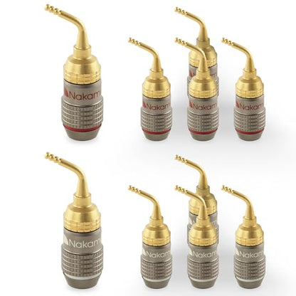 Nakamichi FanLock Excel Series 24K Gold Plated 2mm Pin Plugs, 10-18 AWG | Gauge Size 4mm for Spring Clip Terminal Speakers Amplifier Hi-Fi Audio Wire Cable Quick Connector Banana, 10 Pcs (5-Pairs) - size: 10 Pcs (5-Pairs)