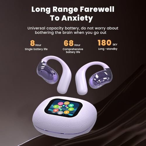 Open Ear Earbuds Ultra Comfort Wireless Bluetooth 5.4 Headphones Over The Ear Earbuds with Intelligent Touch Screen EarHooks IPX7 Waterproof Bone Conduction Earphones for Fitness Sports-Purple - color: PURPLE