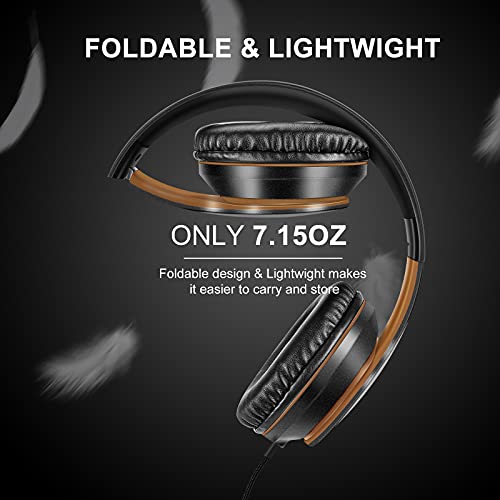 LORELEI X6 Over-Ear Headphones With Microphone, Lightweight Foldable & Portable Stereo Bass With 1.45M No-Tangle Wired for Smartphone Tablet MP3/4 (Black-Gold) - color: Black-Gold
