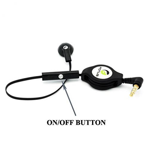 Retractable Headset Mono Handsfree Earphone Mic Single Earbud Headphone Wired [3.5mm] [Black] for T-Mobile LG Aristo - T-Mobile LG G Stylo - T-Mobile LG G2 - T-Mobile LG G3