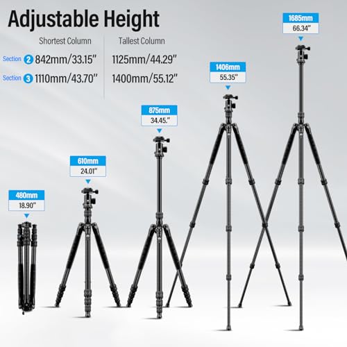 SIRUI Traveler 7C Camera Tripod 65.55 inches Carbon Fiber Arca Tripod with E-10 360° Panorama Ball Head and Arca Swiss Quick Release Plate Load Capacity Up to 17.6lbs, Convertible to Monopod | 17.6LB Load, Arca Swiss QR Plate, Converts To Monopod, DSLR, M