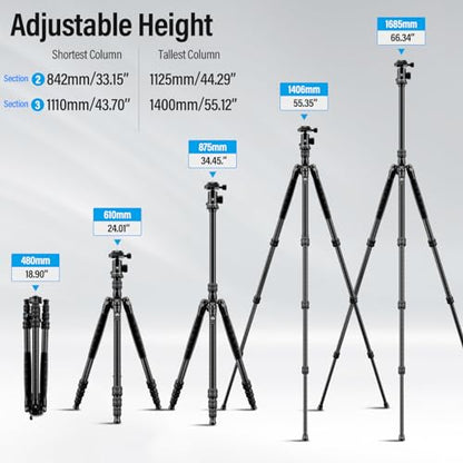SIRUI Traveler 7C Camera Tripod 65.55 inches Carbon Fiber Arca Tripod with E-10 360° Panorama Ball Head and Arca Swiss Quick Release Plate Load Capacity Up to 17.6lbs, Convertible to Monopod | 17.6LB Load, Arca Swiss QR Plate, Converts To Monopod, DSLR, M