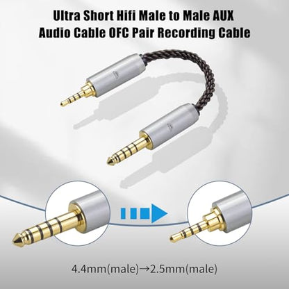 4.4MM Male to 2.5MM Male Ultra Short Hifil Male to Male AUX Audio Cable OFC Pair Recording Cable Wire-Breakage-Prevention Design Adoption of 8-Core Braided Structure 5.82 inch - size: 4.4MM Male - 2.5MM Male