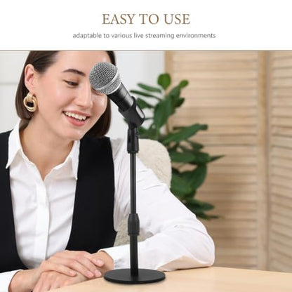 Cabilock Adjustable Microphone Stand Desktop round Metal Base, Stable Support and Height Adjustable Mic Holder for Dynamic and Condenser Microphones, for Live Broadcasts
