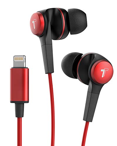 Thore iPhone Earphones (Apple MFi Certified) V120 in Ear Wired Lightning Earbuds (Sweat/Water Resistant) Headphones with Mic/Volume Remote for iPhone 12/13/14 Pro Max - Red - color: Red