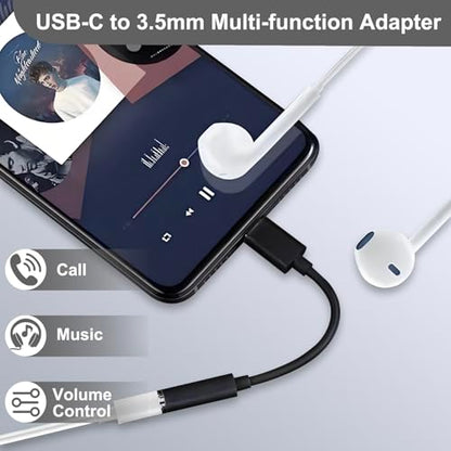 QAJOPFN 2 Pack USB C to 3.5mm Headphone Jack Adapter, Hi-Fi DAC Audio Converter with Microphone, Compatible with iPhone 15/Pro, Samsung Galaxy, iPad Pro, MacBook, Pixel, Black & White