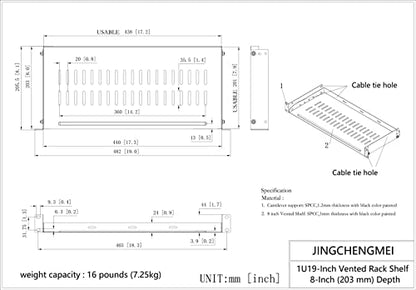 1U ented Rack Shelf Universal Rack Tray No Lip 8" Deep | for 19 Inches Network Cabinet or Server Rack, Disassembled (8 Inches Deep) - size: 8 Inches Deep