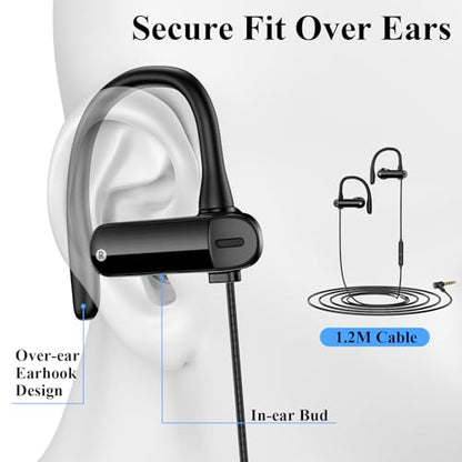 Wired Earbuds 3.5mm 90 Degree Angled Plug EarHook Sport Over Ear Headphones | Noise Isolating Earphones with Mic In-Line Control for iPhone for Samsung for Android Laptop PC/Switch 3.5mm Jack Devices