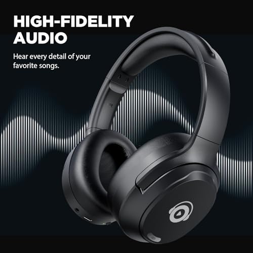 Hybrid Active Noise Cancelling Headphones, Bluetooth Headphones Wireless Over Ear with Transparency Mode, Deep Bass, Comfort Fit Ear Cups, 40 Hrs Playtime for Travel Home Office (Black)