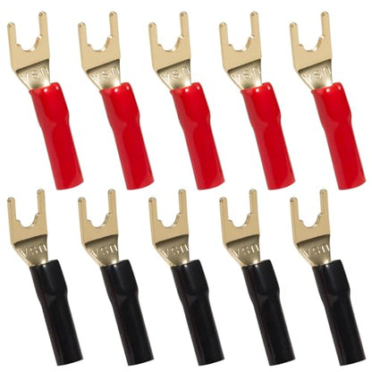 5 Pairs 8 GA Copper Spade Crimp Terminals for Speaker Wire | Crimp Connectors for Power & Ground Wires, Fork & Spade Connectors for Audio Systems, Amplifier, Car Audio Installation