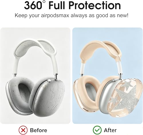 [4 in 1] Cases Cover for AirPods Max 2/1 (2026/2024/2020) Ear Pad Case/Headband Cover/Ear Cups for Apple AirPods Max (Bling Star Light Star) - color: Bling Star Light Star