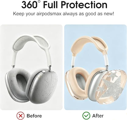 [4 in 1] Cases Cover for AirPods Max 2/1 (2026/2024/2020) Ear Pad Case/Headband Cover/Ear Cups for Apple AirPods Max (Bling Star Light Star) - color: Bling Star Light Star