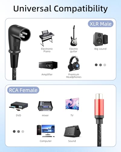 90 Degree 3Pin XLR to RCA Cable,Right Angle XLR Male to RCA Female Audio Adapter Cable for Mixers, Amplifiers, Players, Microphones est.(30CM/1FT) - style: 90 Degree XLR 3-Pin Male to RCA Female(0.3m/1ft)