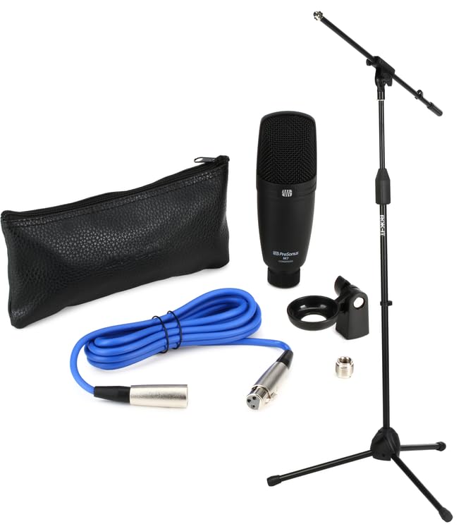 PreSonus M7 Large-Diaphragm Condenser Microphone Bundle with Adjustable Stand, XLR Cable, and Carrying Bag – Studio Recording Mic for Vocals, Instruments, Podcasts, and Voiceovers