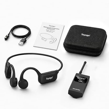 Swimming Headphones, Bone Conduction Open Ear Headset,Stream with Your Swim | IPX8 Waterproof, Bluetooth 5.4, FM Radio, No Need to Download Music, Support Spotify, Waterproof Mic, Open-Ear Design - color: Black